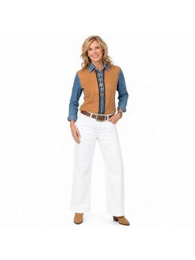 Western Wrangler Denim Suede Button-Up Shirt Silver Accents Womens S Cowgirl